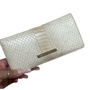 Brahmin Praline Plaza Ady Wallet Snakeskin Embossed Leather Slim Trifold